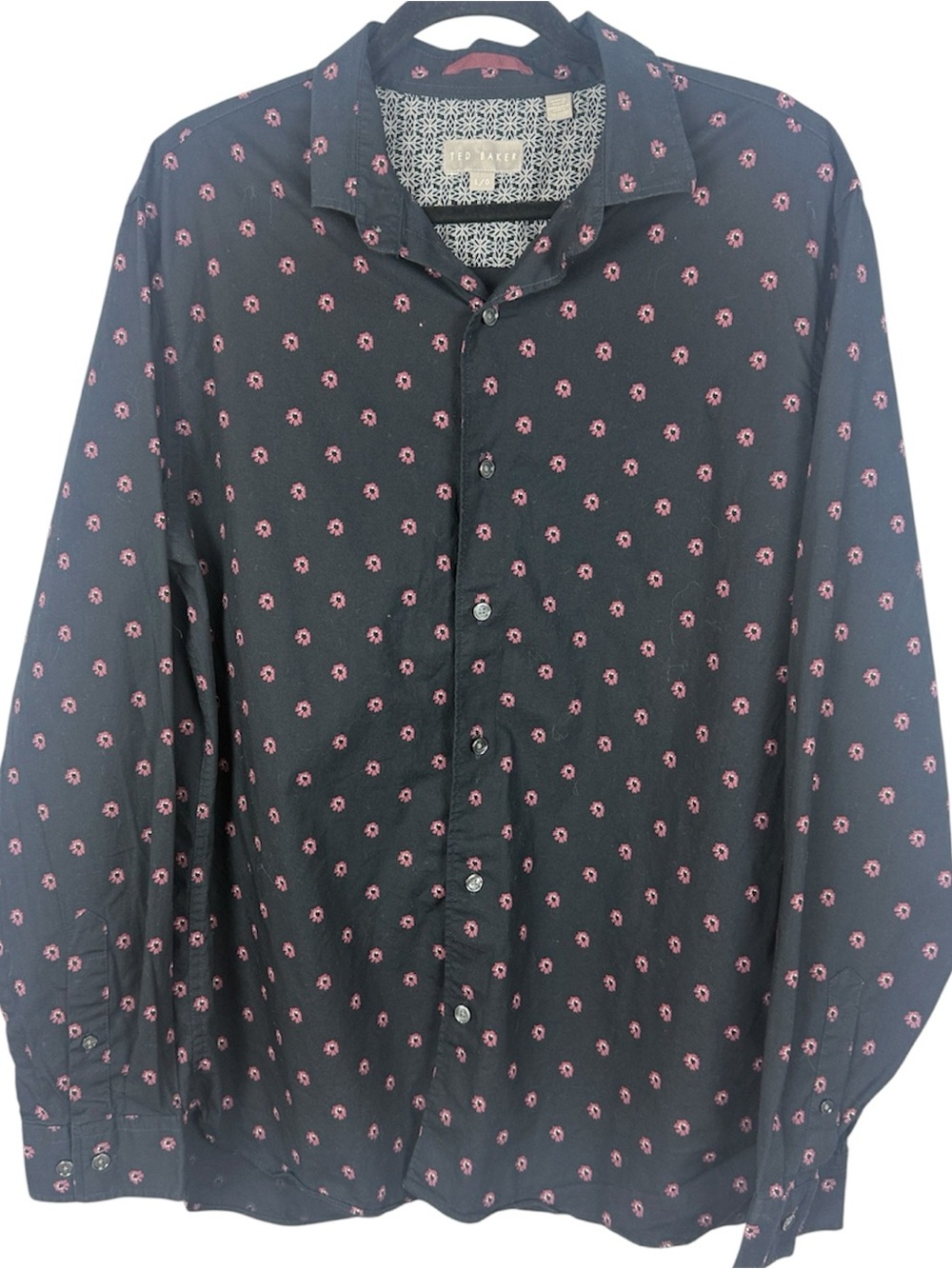 Ted Baker Men's Floral Geometric Print Long Sleeve Button Down Shirt Size L